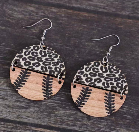 Cheetah baseball hinge earrings